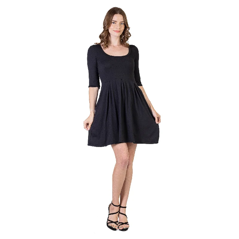 Dresses for destination events -24seven Comfort Apparel Three Quarter Sleeve Fit and Flare Mini Dress