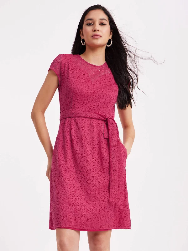 Chic maxi dresses for vacation -A-Line Lace Dress - Fuchsia