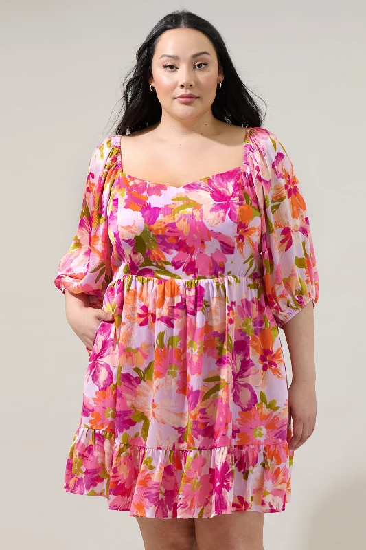 Modern dresses for women -Abigal Floral Evy Sweetheart Mini Dress Curve