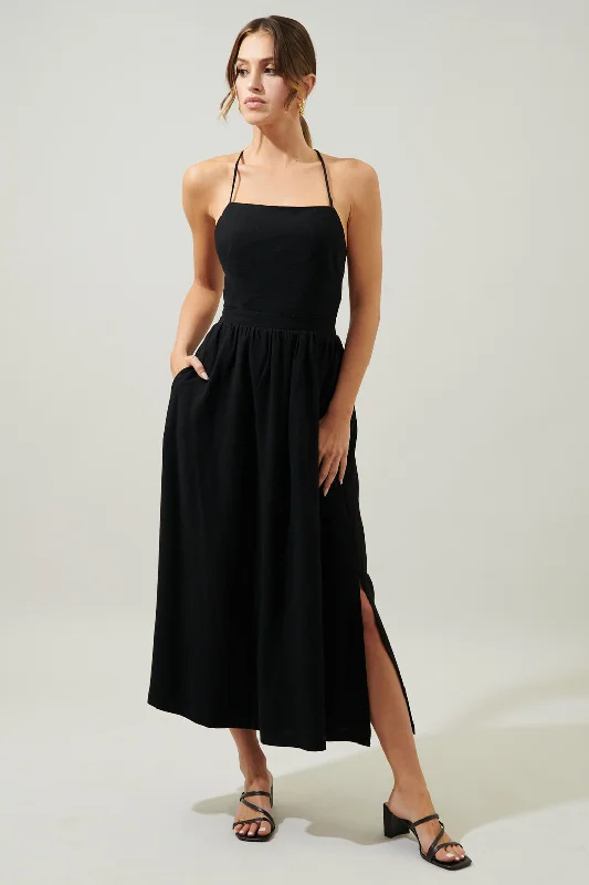 Dresses for casual day trips -Aisha Open Back Lace Up Midi Dress