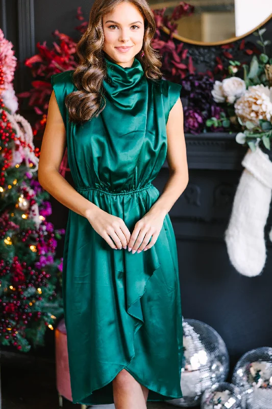 Elegant evening wear dresses -All Eyes On You Emerald Green Satin Midi Dress