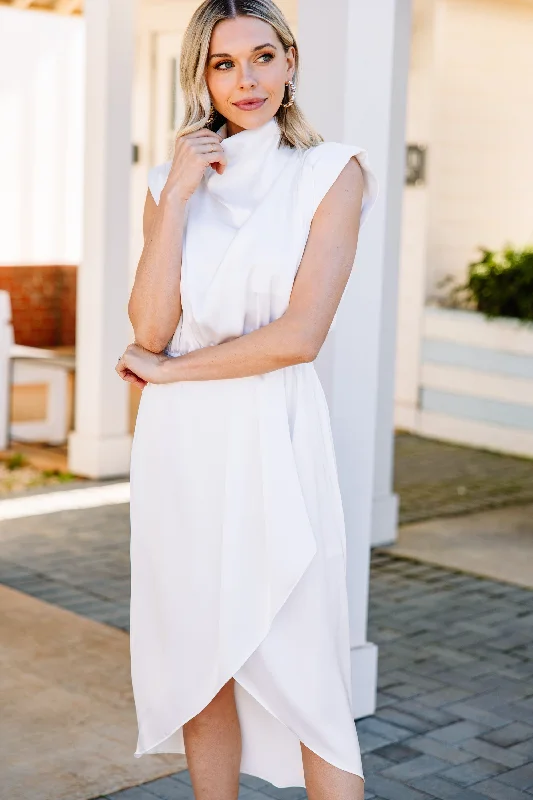 Summer dress for beach party -All Eyes On You Off White Satin Midi Dress