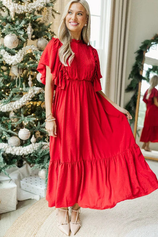 Casual wear dresses for women -All The Good Red Ruffled Midi Dress