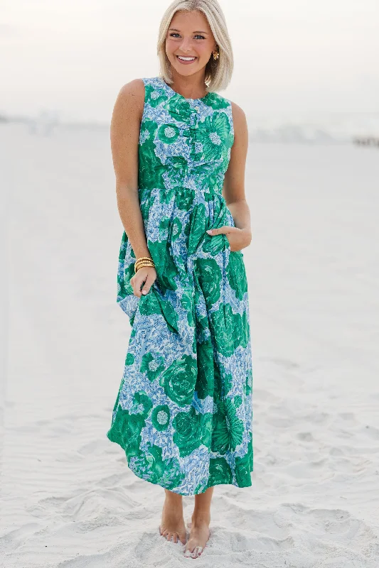 Dresses with floral prints -All Together Now Green Floral Midi Dress