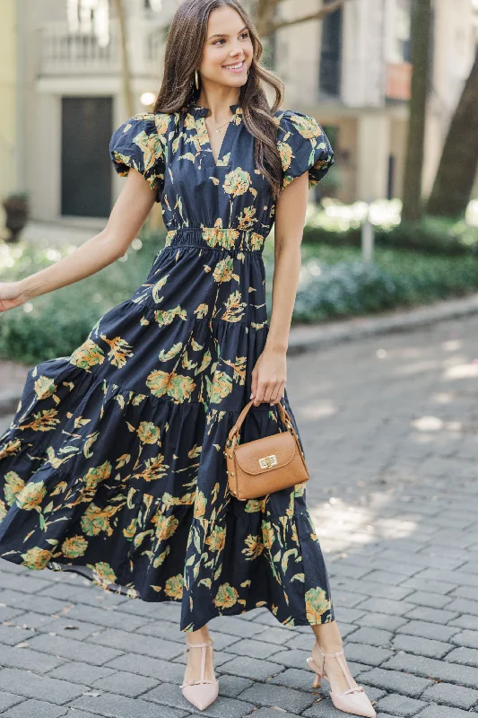 Floral summer dresses for women -Always On My Mind Black Floral Midi Dress