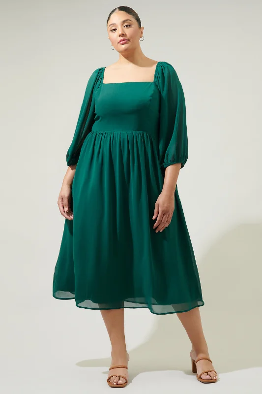 Knee-length formal dresses -Amaretto Puff Sleeve Midi Dress Curve