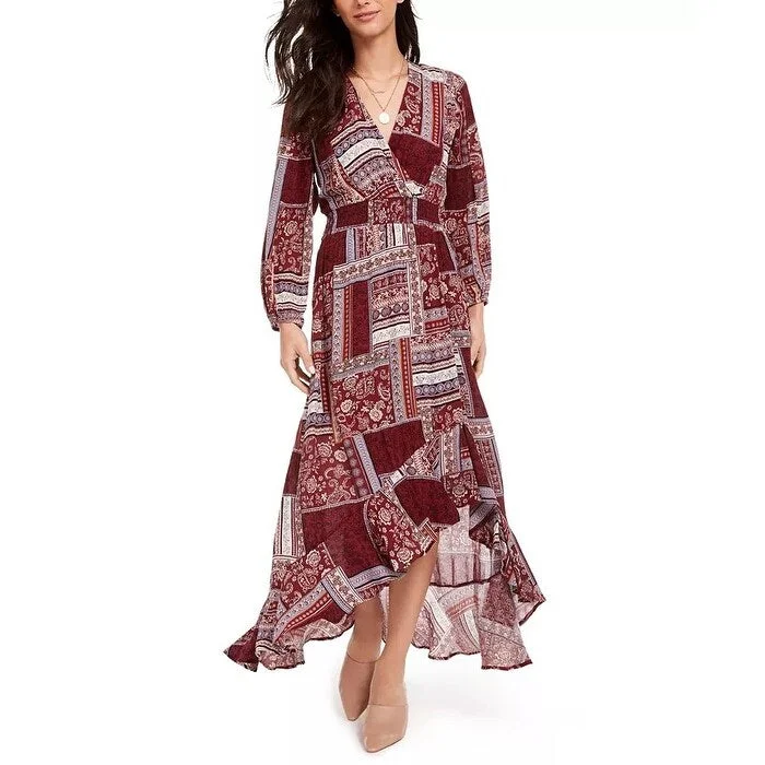 Dresses for casual day trips -American Rag Junior's Printed Surplice Maxi Dress Dark Red Size Medium