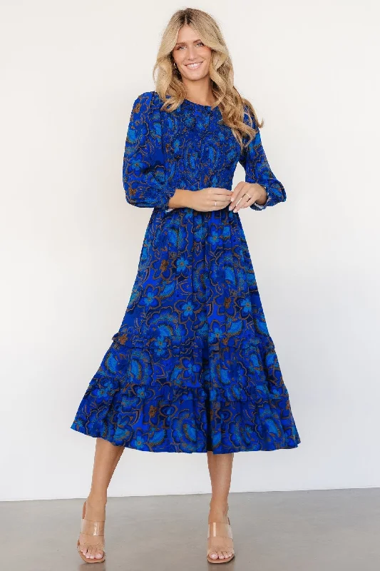 Colorful maxi dresses for women -Andersen Smocked Midi Dress | Cobalt Floral