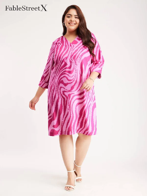 Summer floral dresses for work -Animal Print Shift Dress - Pink