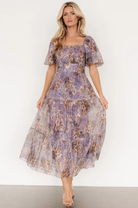 Puff sleeve dresses -Annabeth Midi Dress | Lavender Floral