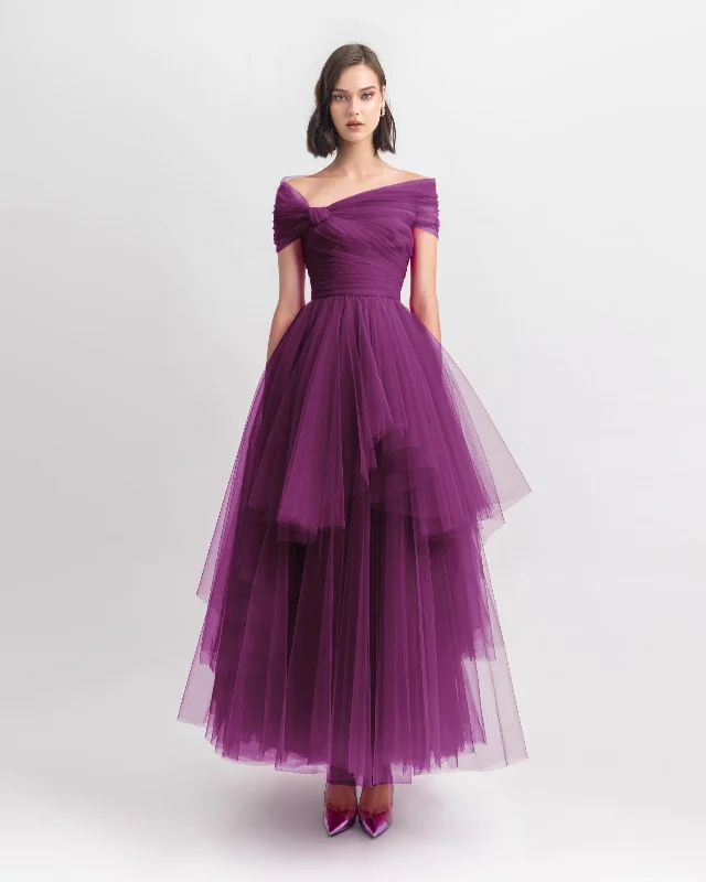 Cheap dresses for women -Asymmetrical Tulle Burgundy Dress