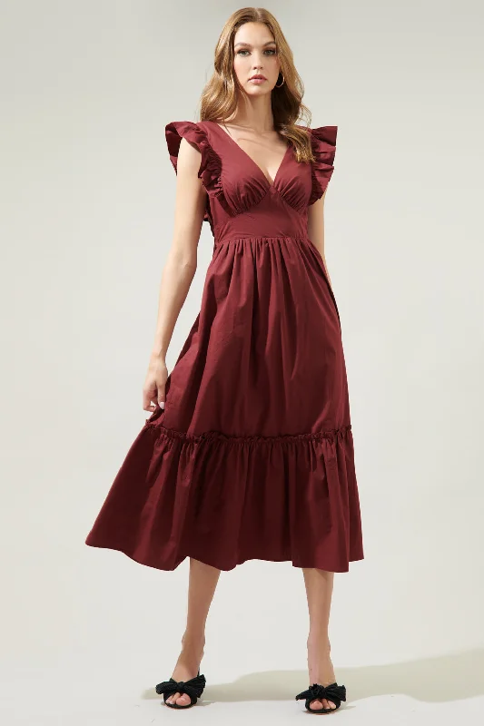 Dresses for winter parties -Avila Poplin Tie Back Midi Dress