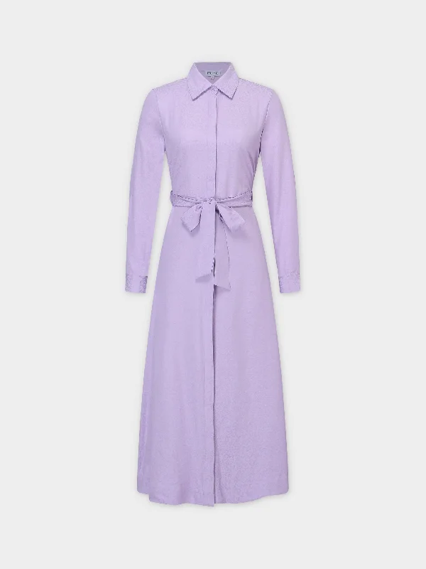 Work dresses for office wear -Basic Belted A-Line Dress-Lavender