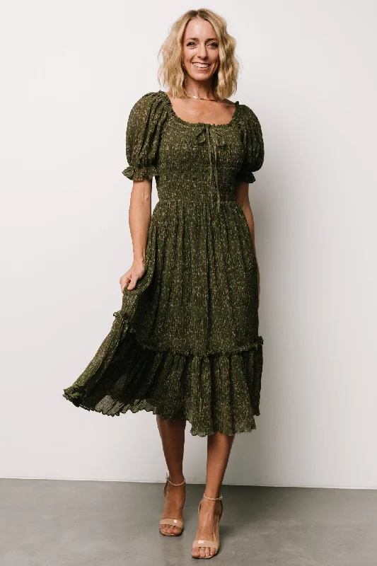 Dresses for afternoon tea events -Beatrice Smocked Midi Dress | Olive Floral