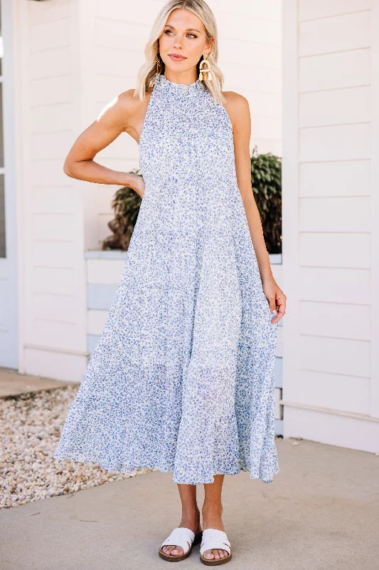 Romantic lace dresses -Before You Know It Blue Ditsy Floral Midi Dress