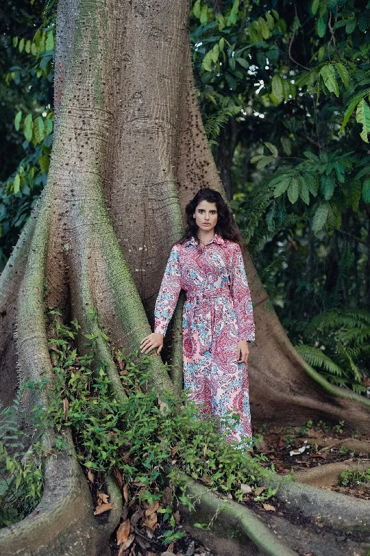 Colorful summer dresses -Belted Shirtdress-Pastel Print