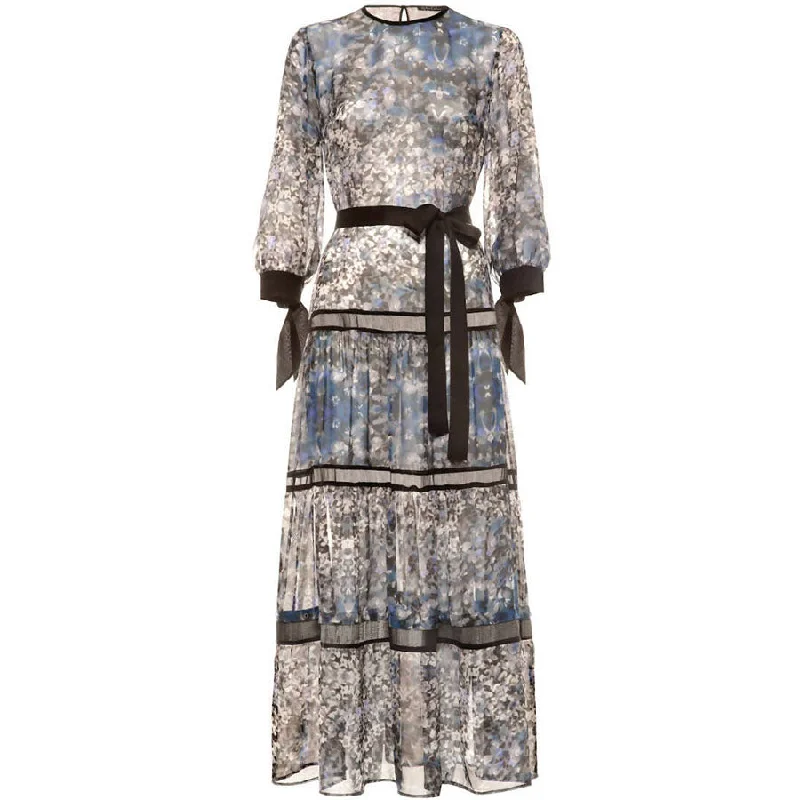 Dresses for afternoon tea events -PRINTED CHIFFON SILK MAXI DRESS "BENITA"