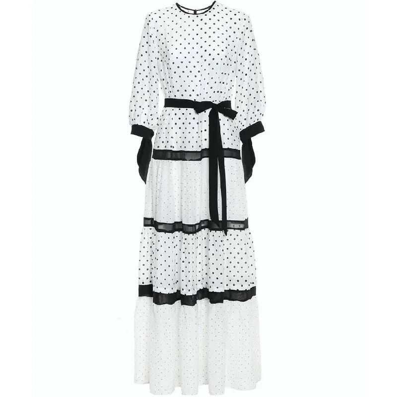 Casual dresses for daily wear -WHITE MAXI DRESS WITH BLACK DOTS "BENITA"