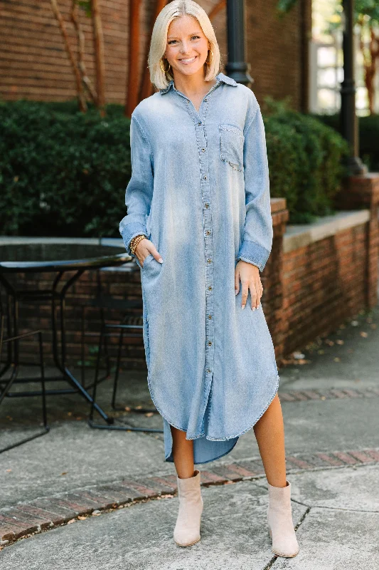 Fancy cocktail dresses -Best Of Both Medium Wash Denim Midi Dress