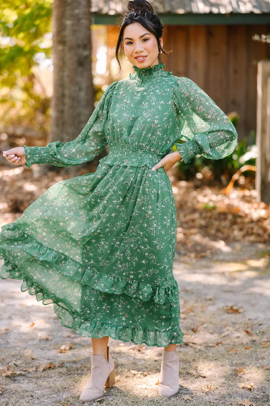 Dresses for travel and vacations -Best Regards Green Ditsy Floral Midi Dress