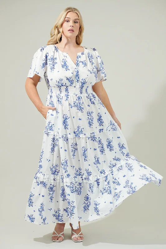 Casual dresses with print -Bestia Floral Palmer Poplin Tiered Maxi Dress Curve