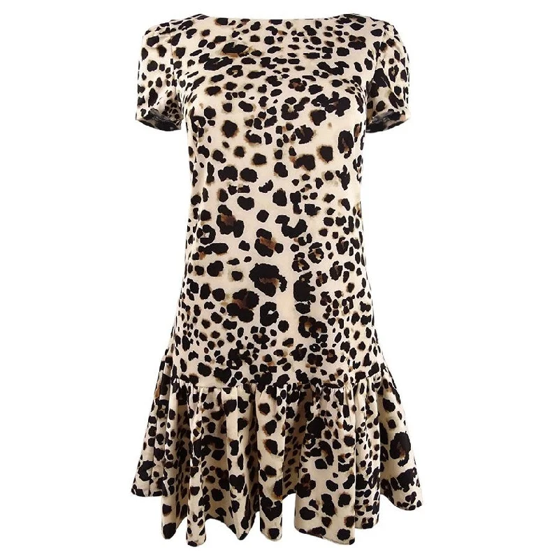 Wedding reception maxi dresses -Betsey Johnson Women's Scuba Ruffle-Hem Dress (4, Leopard)