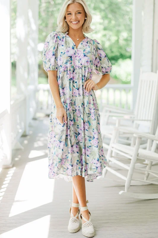 Casual dress for work -Better Than Ever Lilac Purple Floral Midi Dress