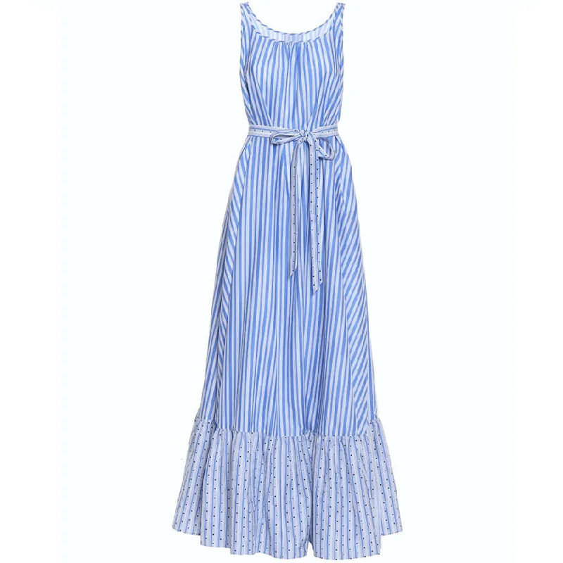 Dresses with asymmetric hems -BLUE WHITE STRIPED MAXI DRESS "BETTINA"