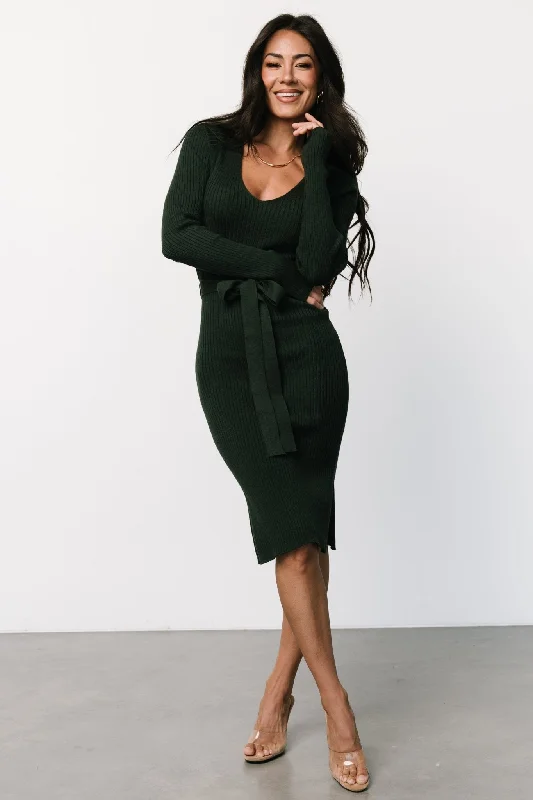 Bodycon dresses for prom -Blayne Ribbed Midi Dress | Emerald