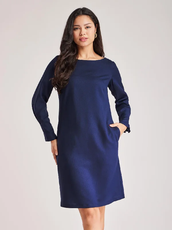 Glamorous evening gowns -Boat Neck Shift Dress - Navy Blue