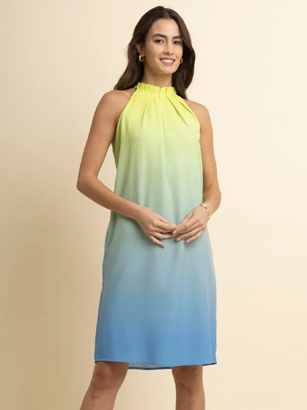 Summer work dresses -Box Pleat Ombre Dress - Green and Blue