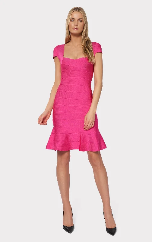 Dresses with flutter sleeves -Cap Sleeve Bandage Dress | Hot Pink