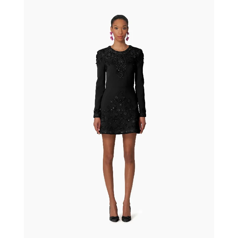 Wedding guest dresses -Embellished Crewneck Mini Dress | Black