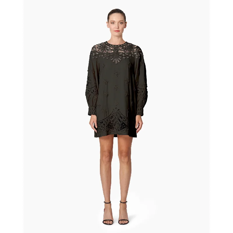 Women's dresses -Embellished Puff Sleeve Mini Dress | Black