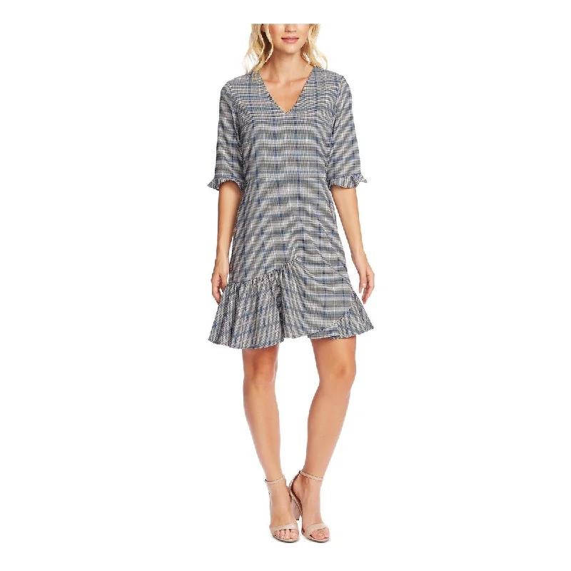 Elegant dinner dresses -CeCe Women's Plaid Mini Flounce Dress Gray Size 14