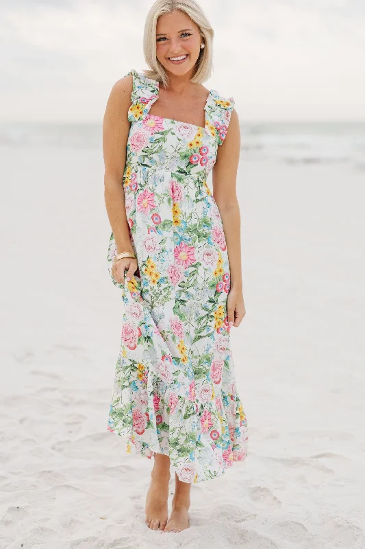 Flowy dresses for women -Celebrate The Day White Floral Midi Dress