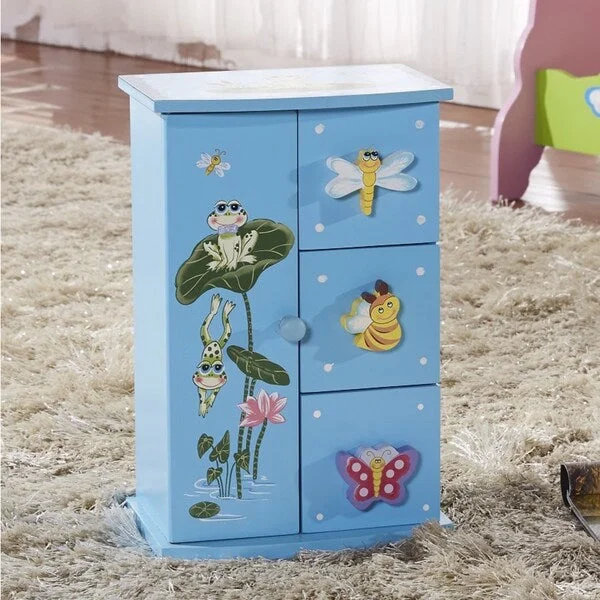 A-line dresses with floral accents -Children's Mini 4-drawer Baby Blue Jewelry Box