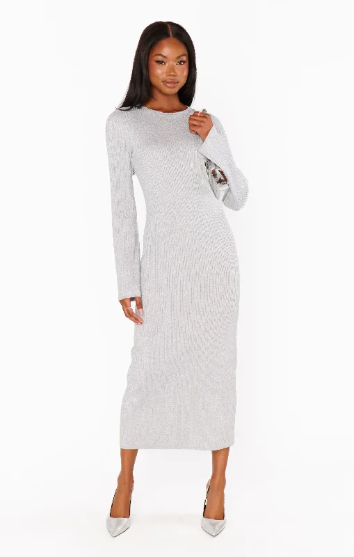 Special occasion maxi dresses -City Dress ~ Silver Shimmer Knit