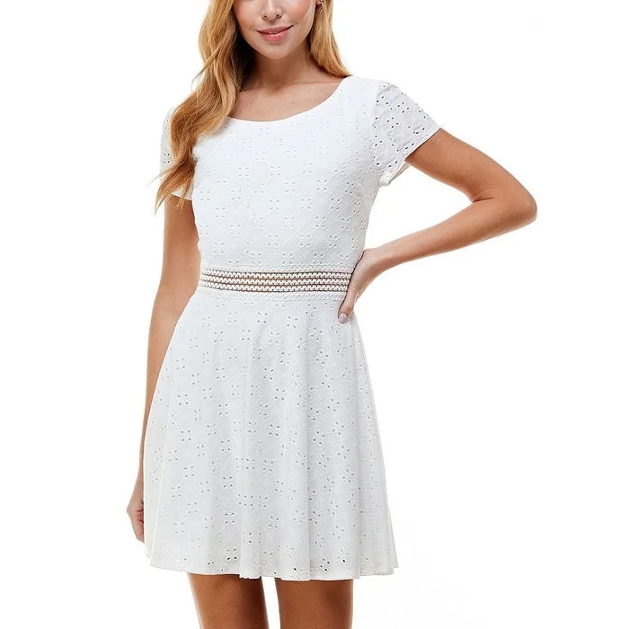 Elegant cocktail party dresses -City Studios Junior's Short Sleeve Eyelet Fit & Flare Dress White Size 1