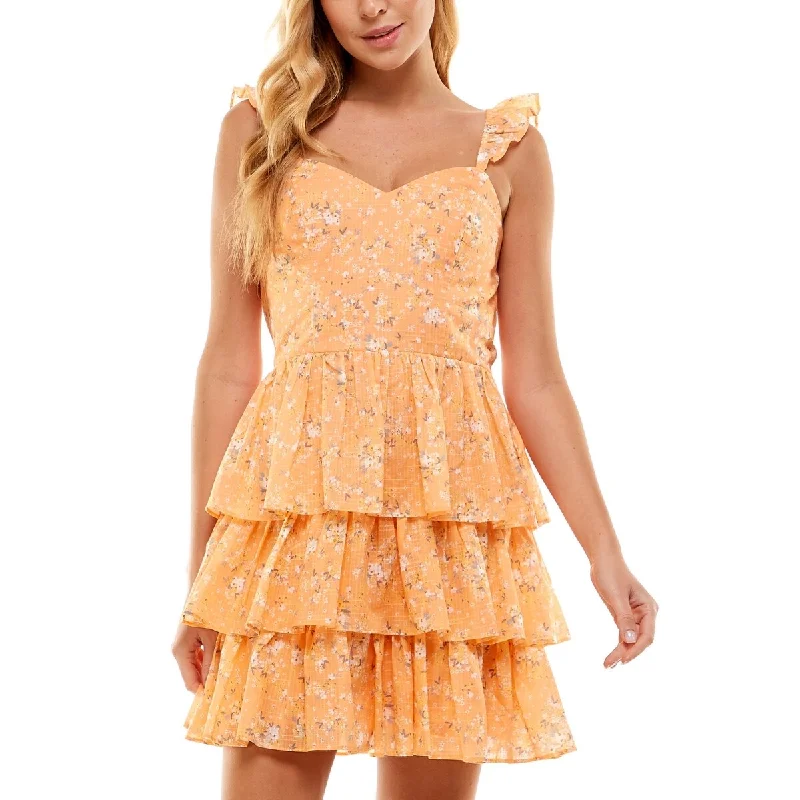 Dresses for anniversary celebrations -City Studios Junior's Tiered Ruffle Strap Dress Orange Size Large