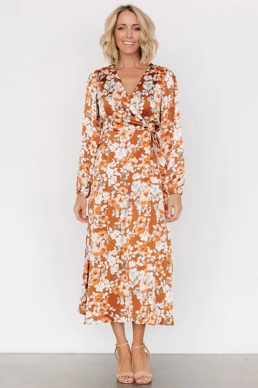 Wrap dresses for women -Clarissa Faux Wrap Midi Dress | Copper + Ivory