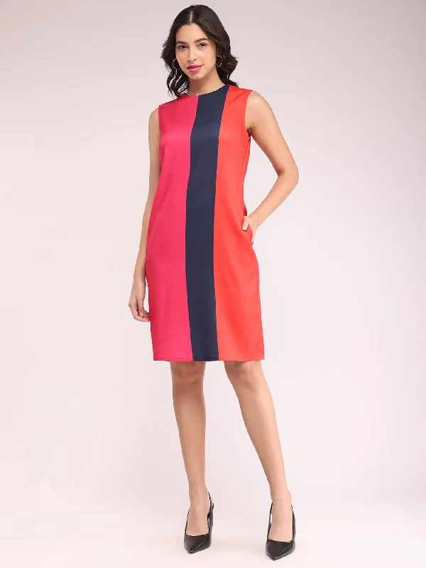 Romantic lace dresses -Colour Block Shift Dress - Fuchsia, Navy And Orange