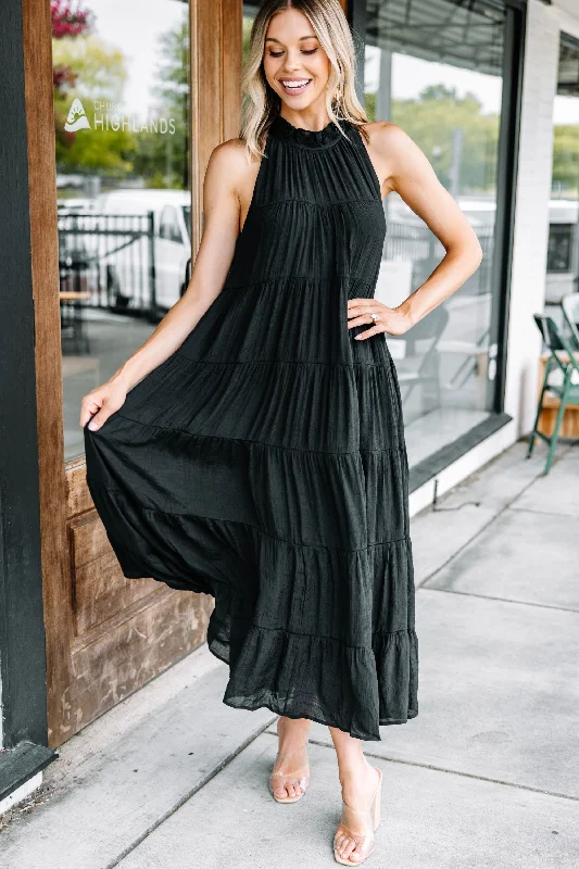 Long flowing dresses -Come To Me Black Tiered Midi Dress