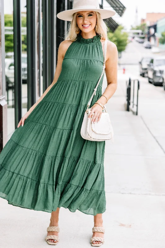 Wedding dress for church -Come To Me Hunter Green Tiered Midi Dress