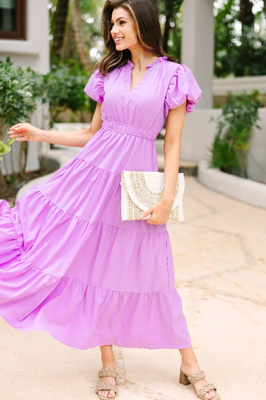 Wedding dresses for bridesmaids -Coming Back For You Lavender Purple Tiered Midi Dress