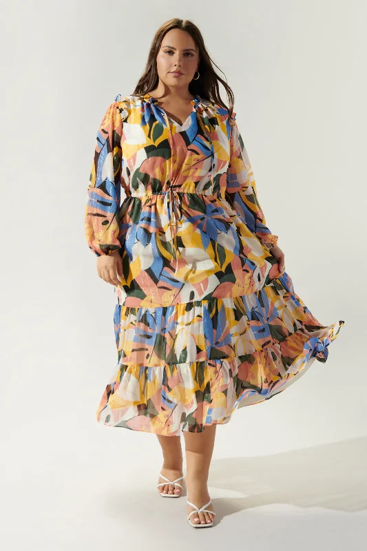 Dress for romantic dinner -Congo Tropics Tiered Midi Dress Curve