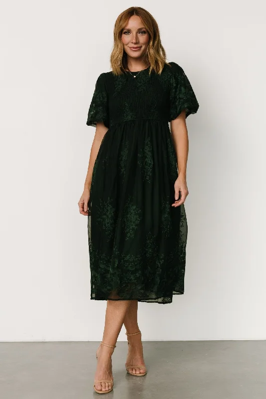 Chic party dresses -Corrine Embroidered Midi Dress | Emerald