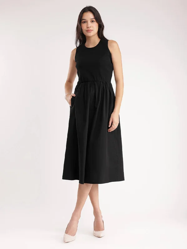 Summer dresses with lace -Cotton Dress - Black