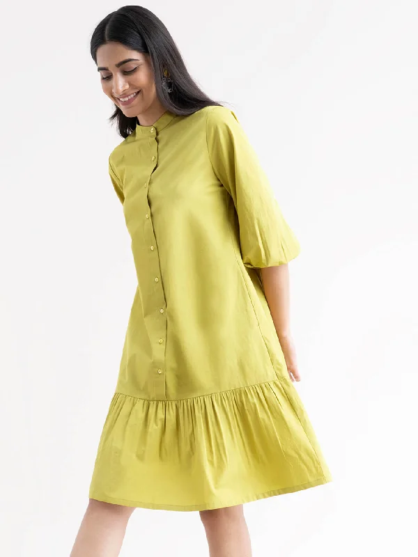 Sweetheart neckline dresses -Cotton Tiered Dress - Acid Green