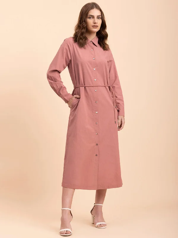 Floral maxi dresses -Cotton Wing Collar Dress - Dusty Pink